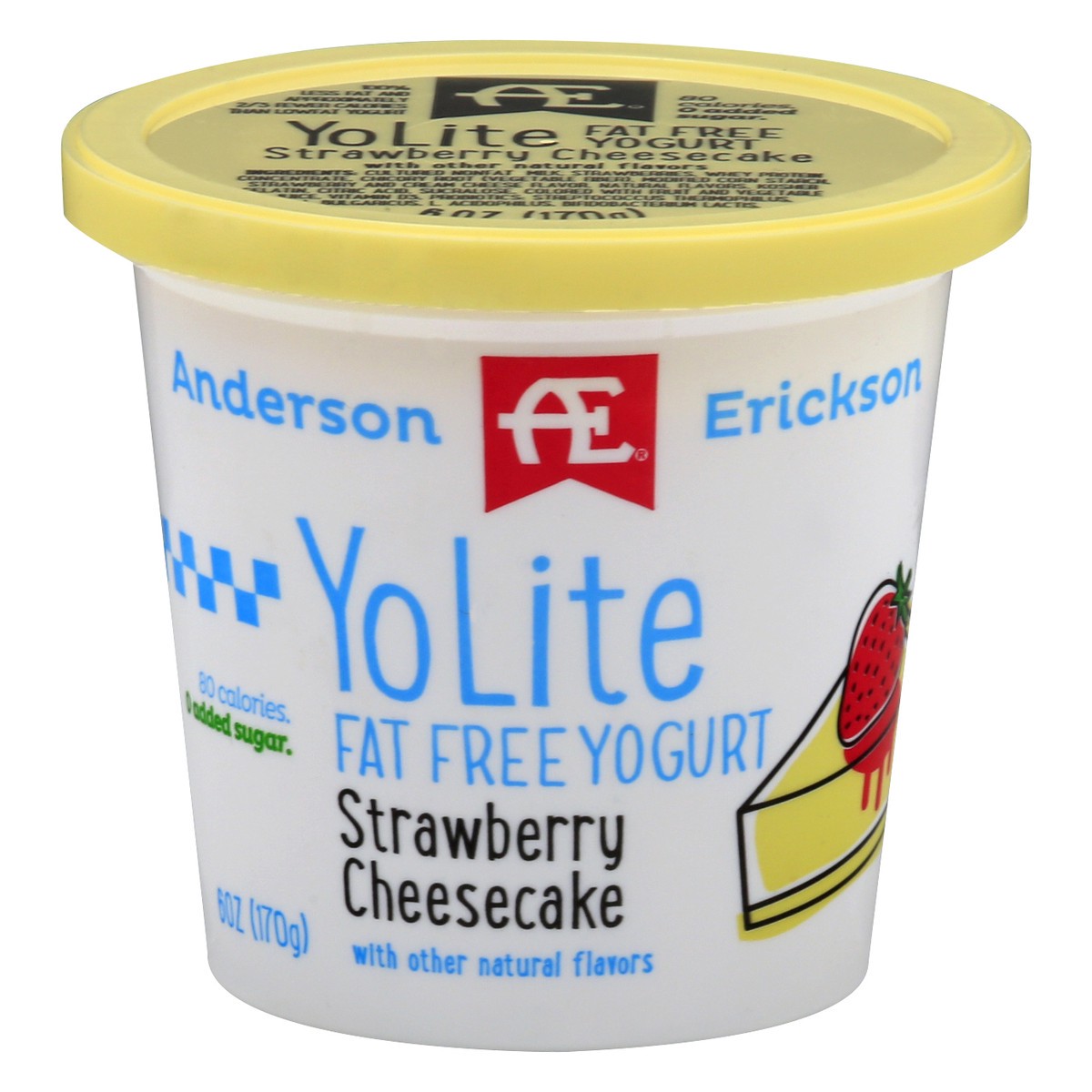 slide 1 of 8, Anderson Erickson Dairy Ae Yo Lite Fat Free Yogurt Strawberry Cheesecake, 6 oz