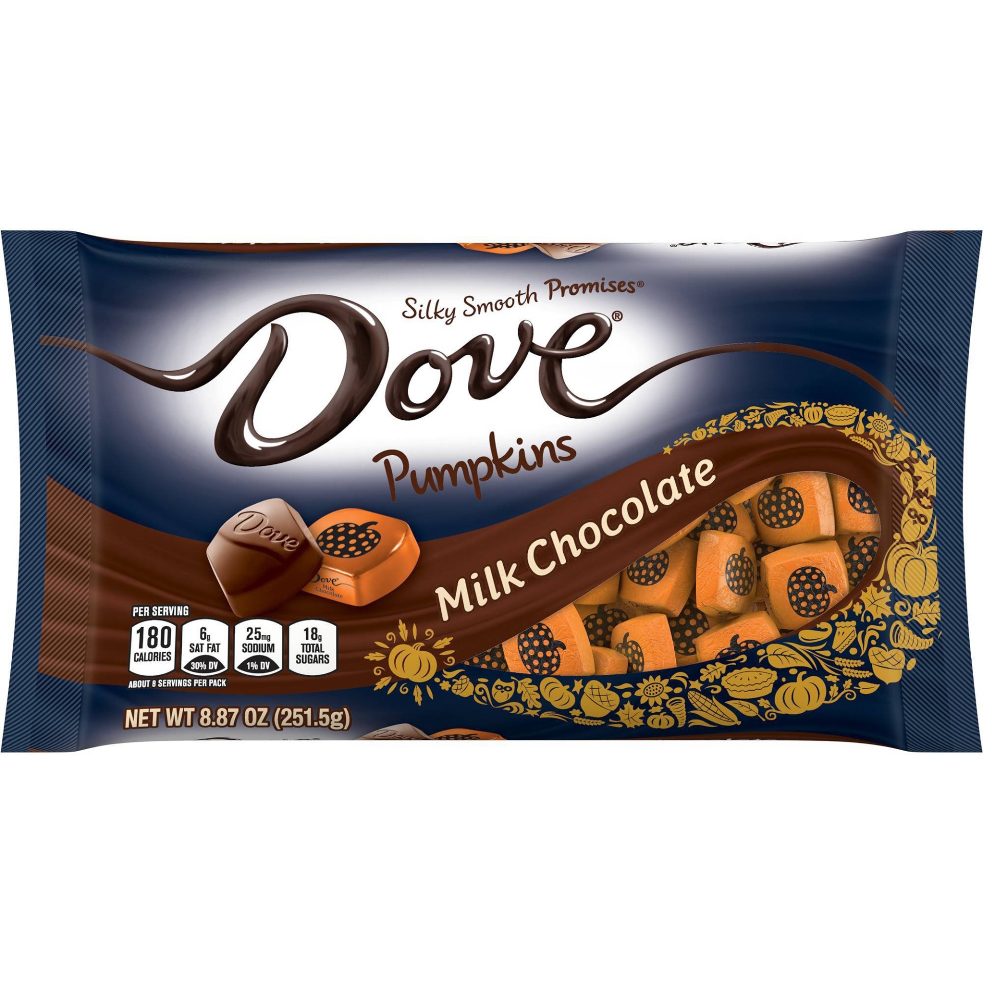 slide 1 of 5, DOVE PROMISES Milk Chocolate Harvest Pumpkin Halloween Candy, 8.87 oz