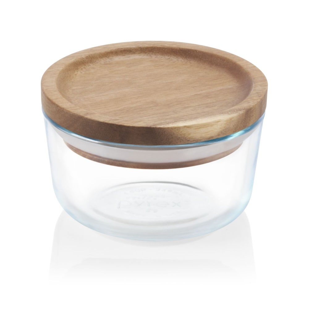 slide 1 of 1, Pyrex Wooden Cup With Lid Storage Container, 1 ct