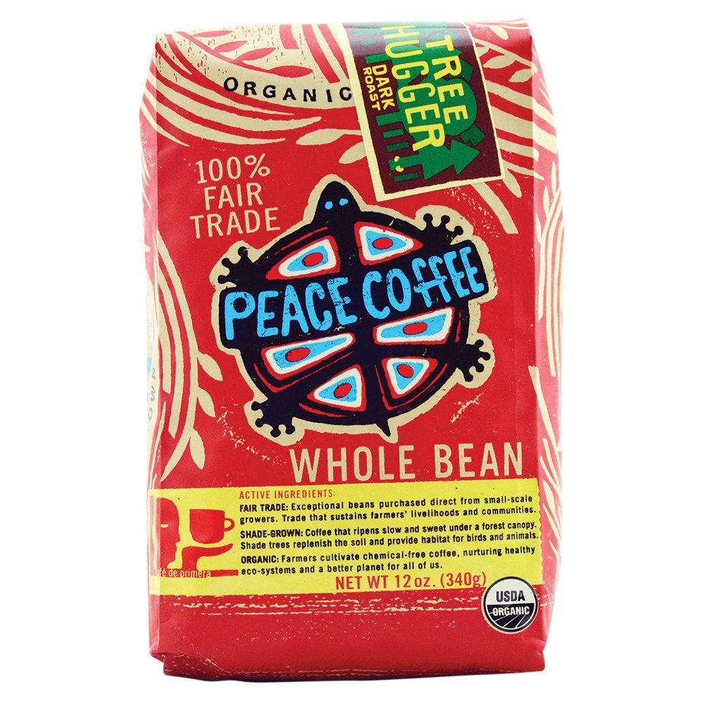 slide 1 of 6, Peace Coffee Whole Bean Dark Roast Tree Hugger Coffee 12 oz, 12 oz