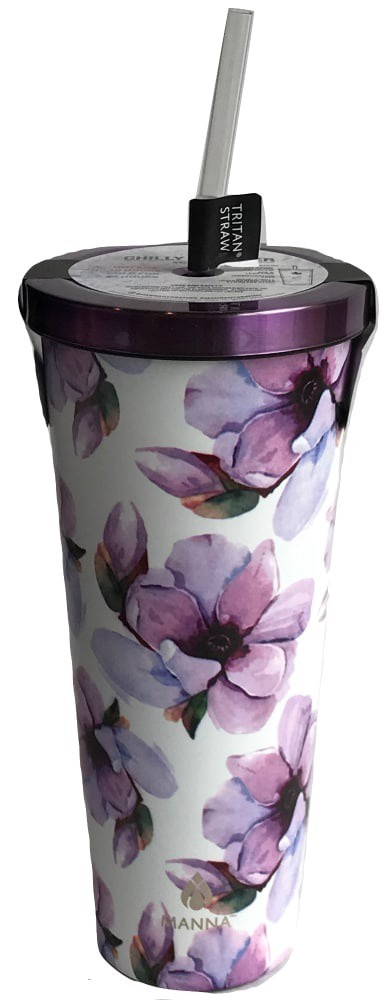 slide 2 of 3, Manna Organics Chilly Tumbler Purple Flowers, 24 oz