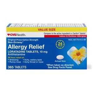 slide 1 of 1, Cvs Health 24Hr Non Drowsy Allergy Relief Loratadine Tablets, 365 Ct, 1 ct