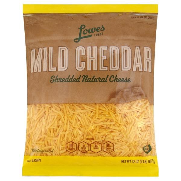 slide 1 of 1, Lowes Foods Shredded Mild Cheddar Cheese, 32 oz