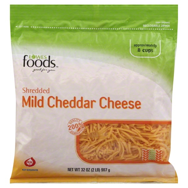 slide 1 of 1, Lowes Foods Shredded Mild Cheddar Cheese, 32 oz