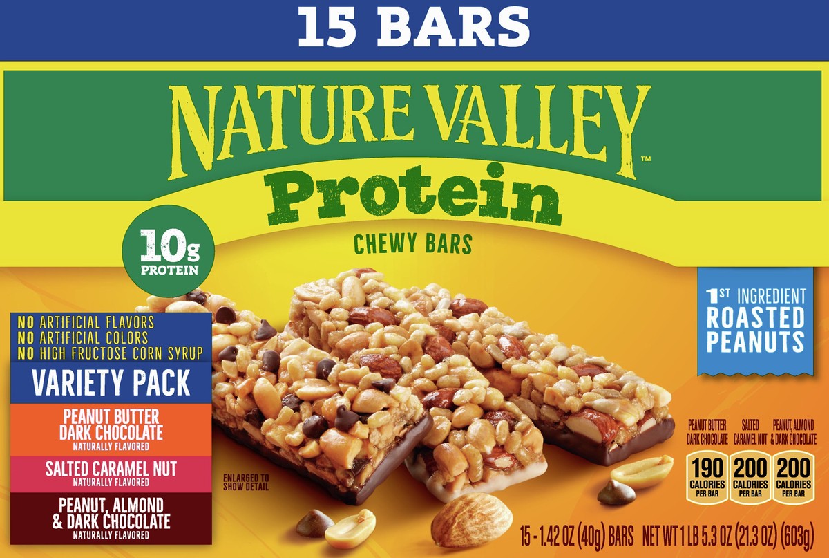 slide 6 of 11, Nature Valley Protein Granola Bars, Snack Variety Pack, Chewy Bars, 15 ct, 21.3 OZ, 15 ct