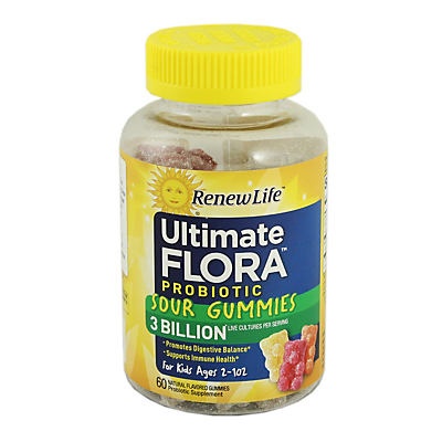 slide 1 of 1, Renew Life Probiotic Gummies Ultimate Flora Sour 3 Billion, 60 ct