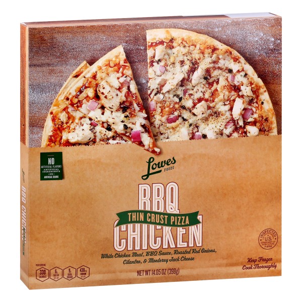 slide 1 of 1, Lowes Foods BBQ Chicken Thin Crust Pizza, 14.05 oz