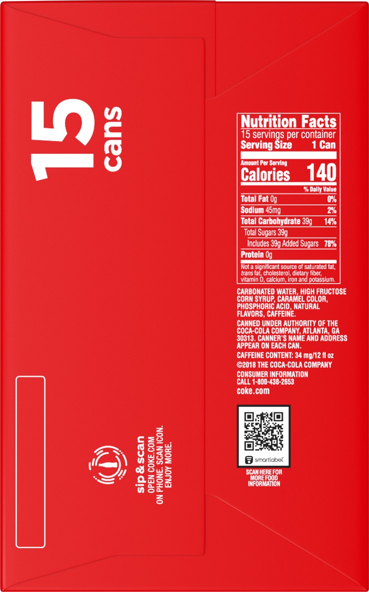 slide 6 of 8, Coca-Cola Soda Soft Drink, 12 fl oz, 15 Pack, 180 fl oz