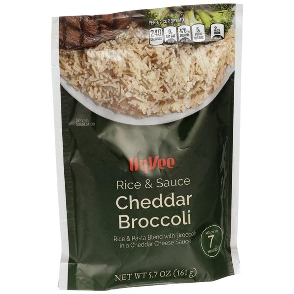 slide 1 of 1, Hy-vee Cheddar Broccoli Rice & Pasta Blend With Broccoli In A Cheddar Cheese Sauce, 5.7 oz