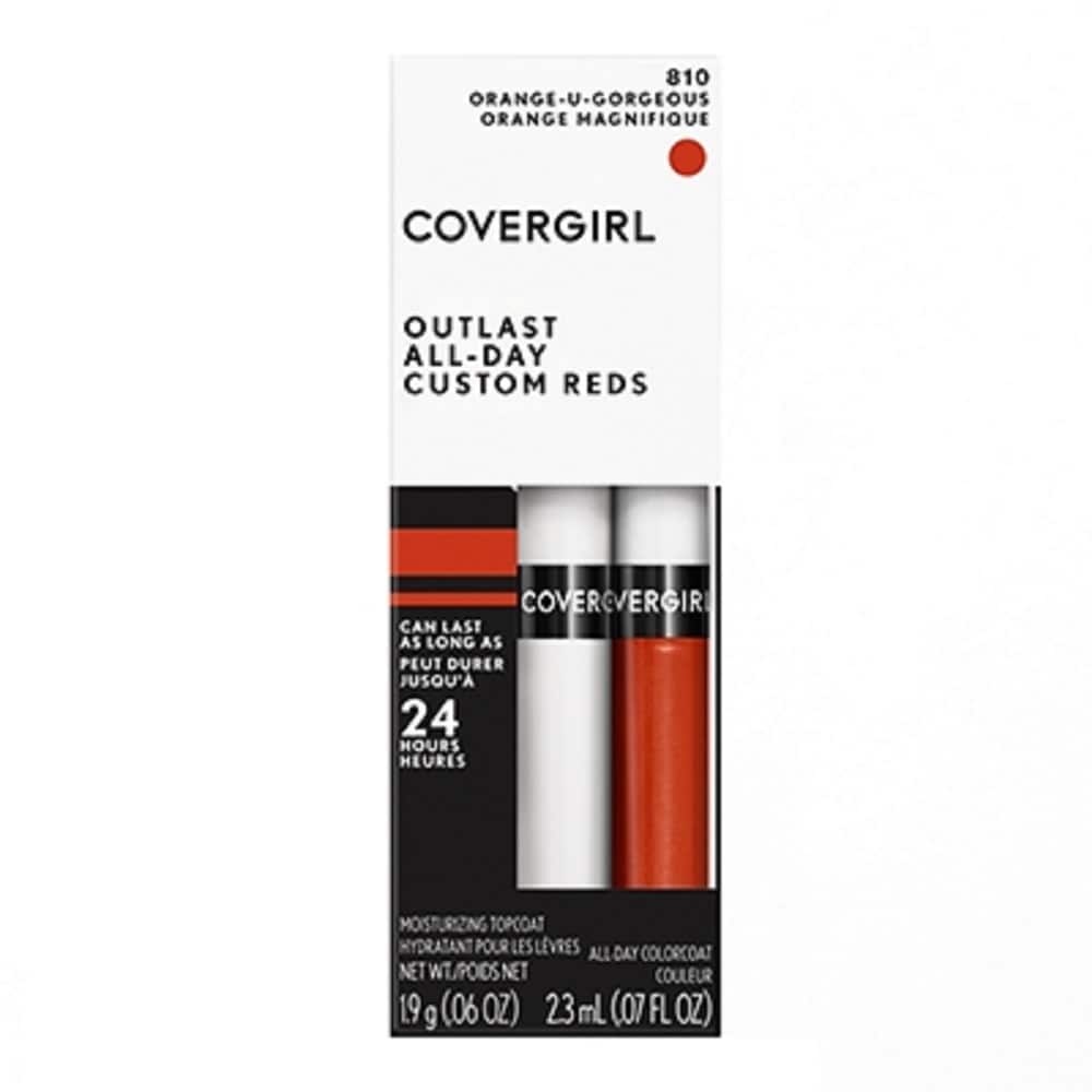 slide 1 of 3, Covergirl Outlast All Day Custom Reds Lip Color, 810 Orange U Gorgeous, 13 fl oz