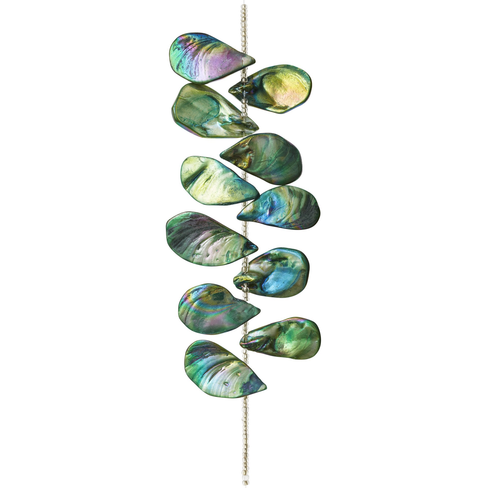 slide 2 of 3, Green Aurora Borealis Shell Teardrop Beads, 32mm By Bead Landing, 32 mm