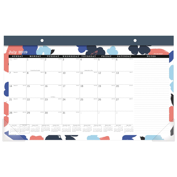 slide 1 of 1, At-A-Glance BADGE Collection Academic Compact Monthly Desk Pad Calendar, 12 Months, July Start, 17 3/4'' x 10 7/8'', Floral, 1 ct