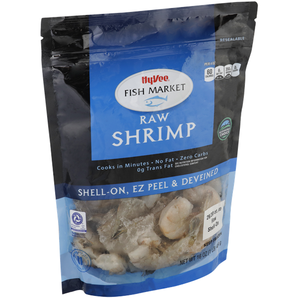 slide 1 of 1, Hy-vee Fish Market Shell-on, Ez Peel & Deveined Raw Shrimp, 1 lb