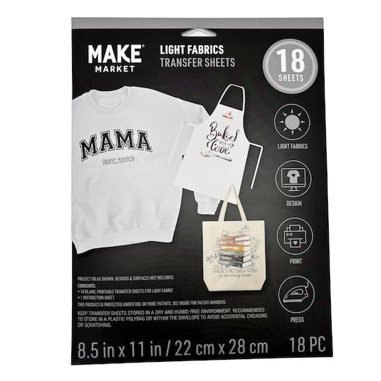 slide 1 of 3, 8.5" X 11" Light Fabric Transfer Sheets, 18ct. By Make Market, 18 ct