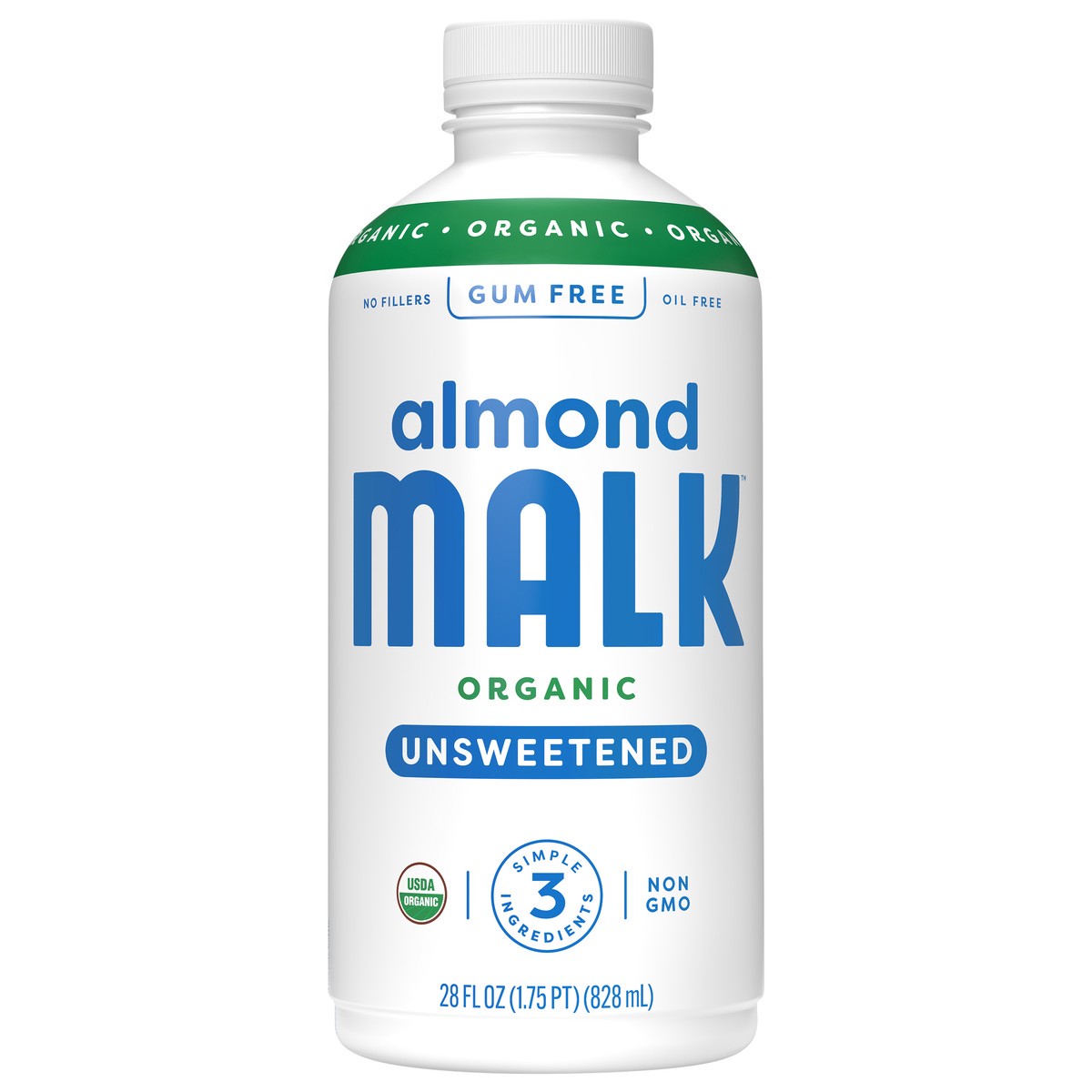 slide 1 of 11, MALK Unsweetened Almond, 28 fl oz