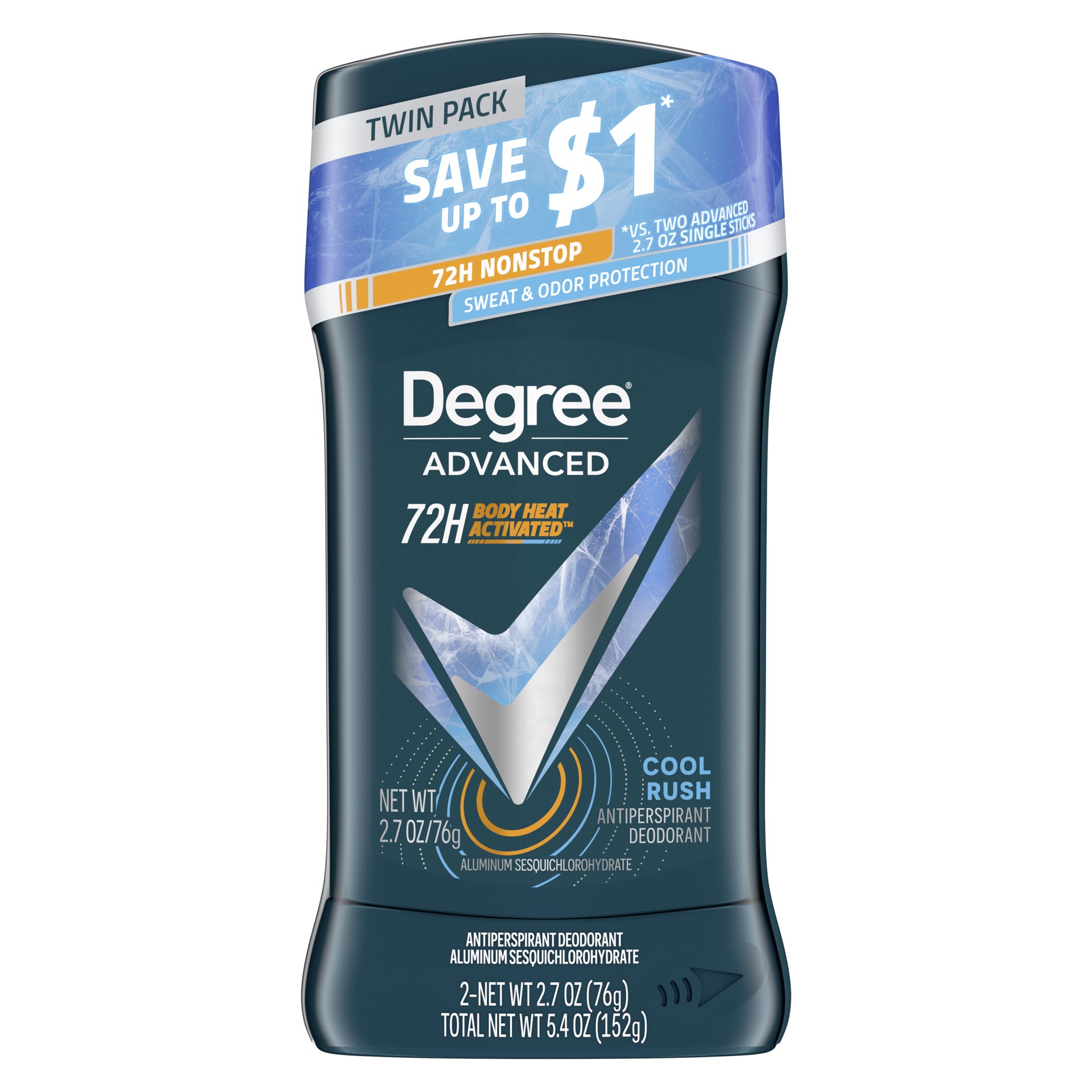 slide 1 of 19, Degree Antiperspirant Deodorant Cool Rush, 2.7 oz, Twin Pack, 2 ct