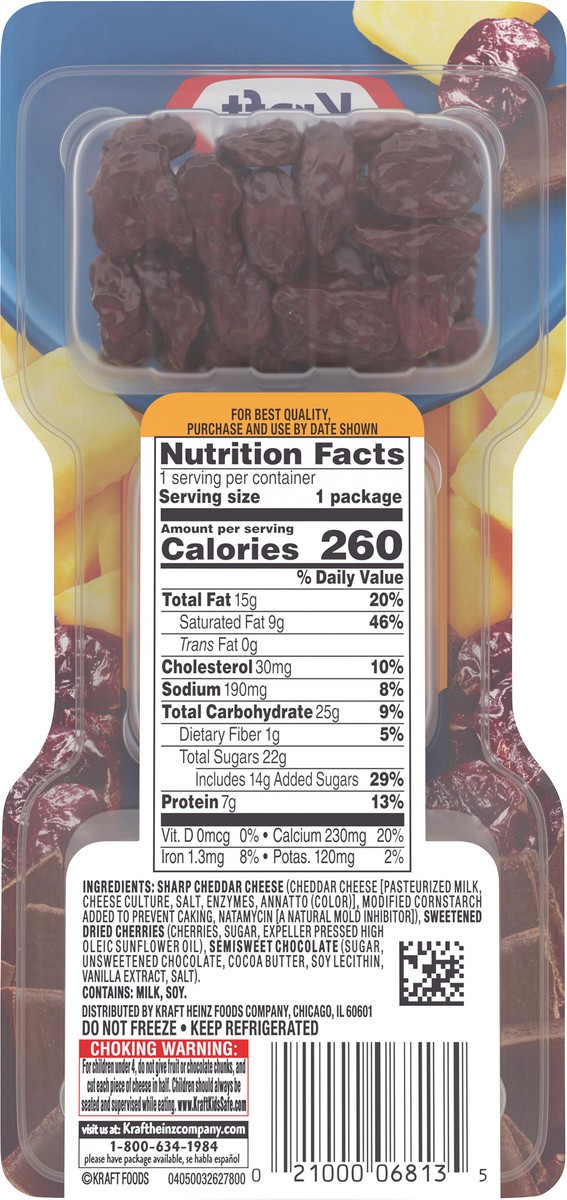 slide 12 of 13, Kraft Trios SnackFulls Sharp Cheddar Cheese, Dried Cherries & Chocolate Snack Pack, 2.25 oz Tray, 2.25 oz