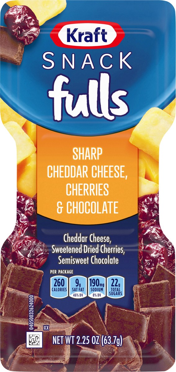 slide 7 of 13, Kraft Trios SnackFulls Sharp Cheddar Cheese, Dried Cherries & Chocolate Snack Pack, 2.25 oz Tray, 2.25 oz