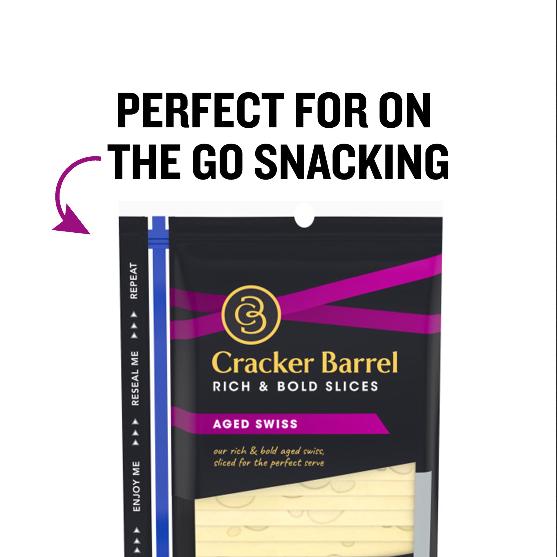 slide 9 of 9, Cracker Barrel Aged Swiss Cheese Slices, 12 ct - 7.0 oz Zip Pak, 12 ct