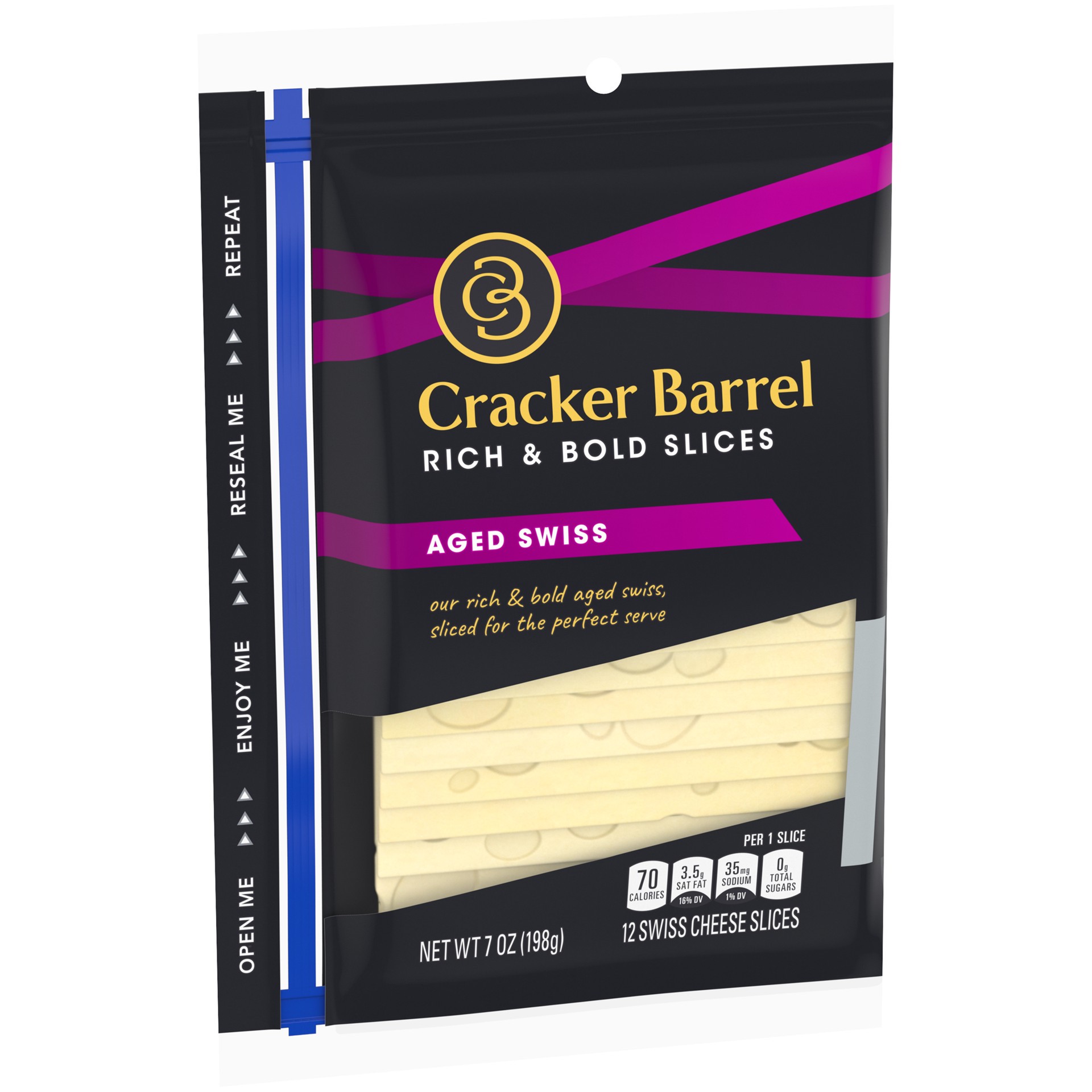 slide 8 of 9, Cracker Barrel Aged Swiss Cheese Slices, 12 ct - 7.0 oz Zip Pak, 12 ct