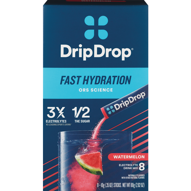 slide 1 of 1, DripDrop Watermelon Electrolyte Drink Mix 8 - 0.35 oz Sticks, 8 ct