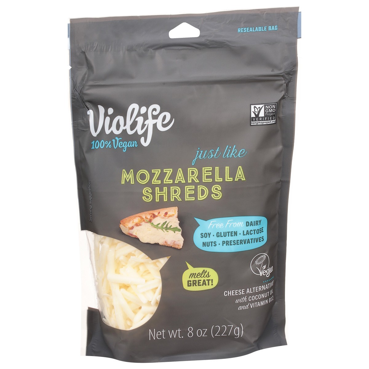 slide 3 of 9, Violife Just Like Mozzarella Shreds Shredded Cheese, Dairy-Free Vegan 8 oz, 8 oz