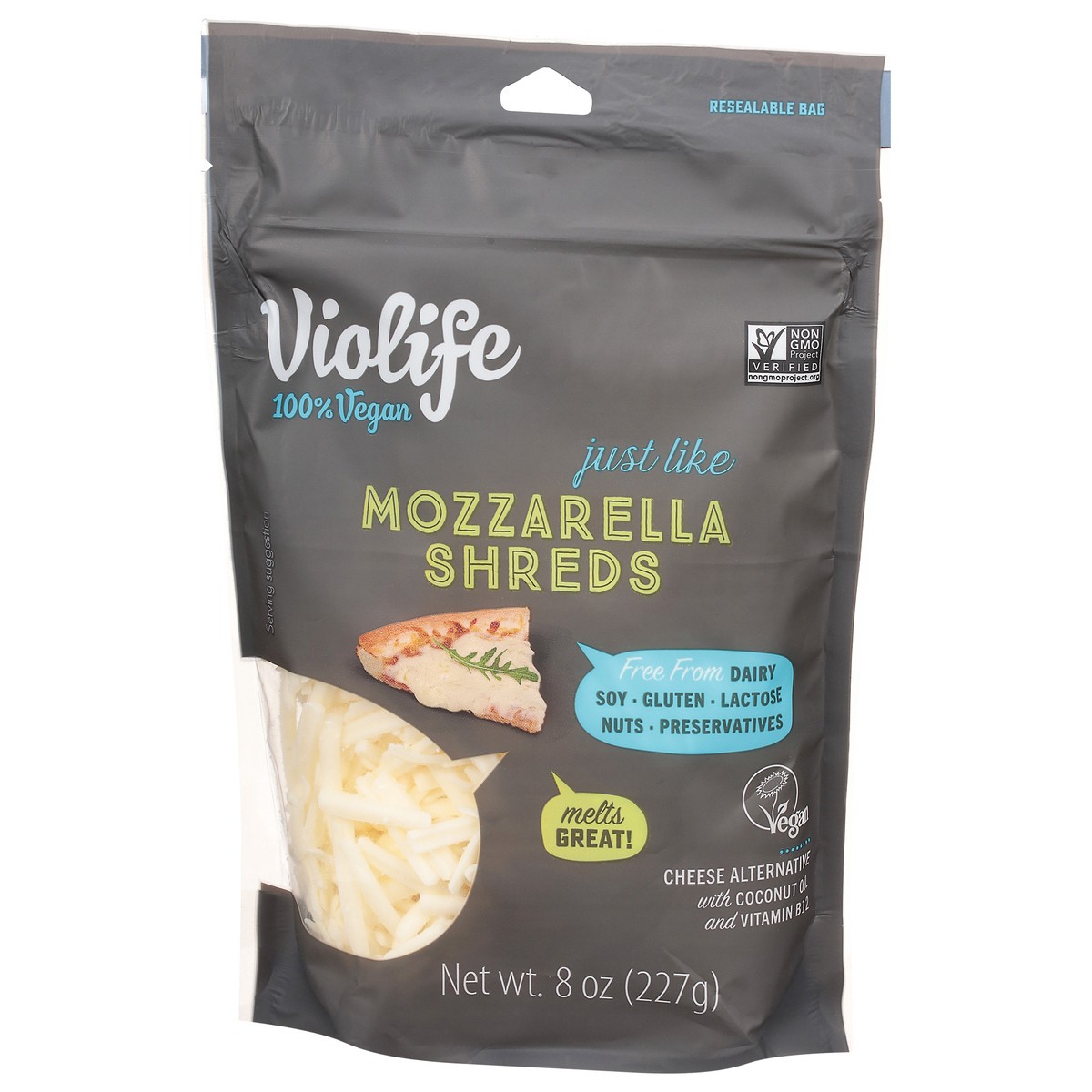 slide 9 of 9, Violife Just Like Mozzarella Shreds Shredded Cheese, Dairy-Free Vegan 8 oz, 8 oz