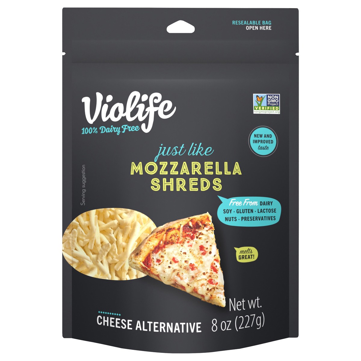 slide 1 of 9, Violife Just Like Mozzarella Shreds Shredded Cheese, Dairy-Free Vegan 8 oz, 8 oz