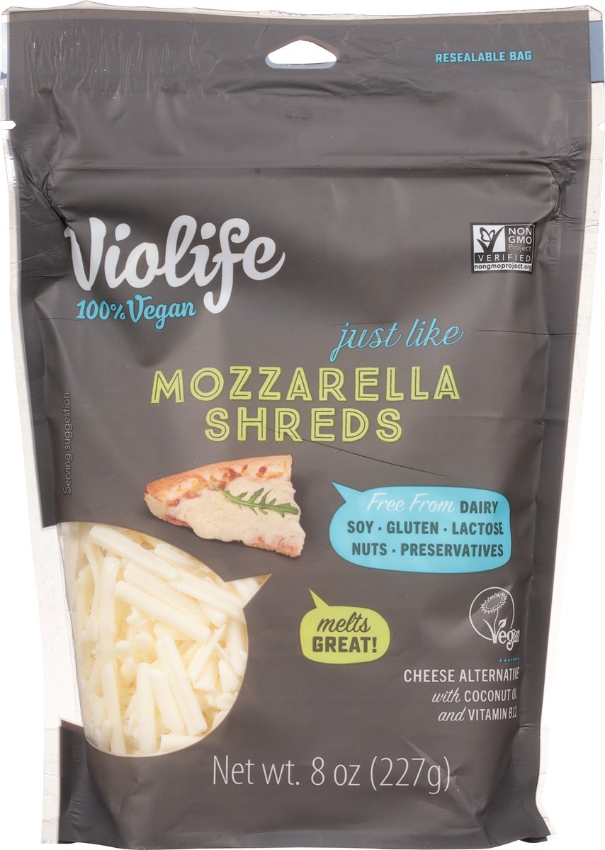 slide 6 of 9, Violife Just Like Mozzarella Shreds Shredded Cheese, Dairy-Free Vegan 8 oz, 8 oz