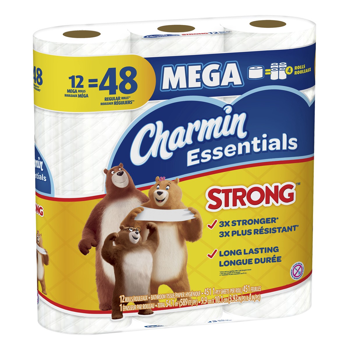 slide 3 of 5, Charmin Essentials Strong Toilet Paper Mega Roll, 12 ct