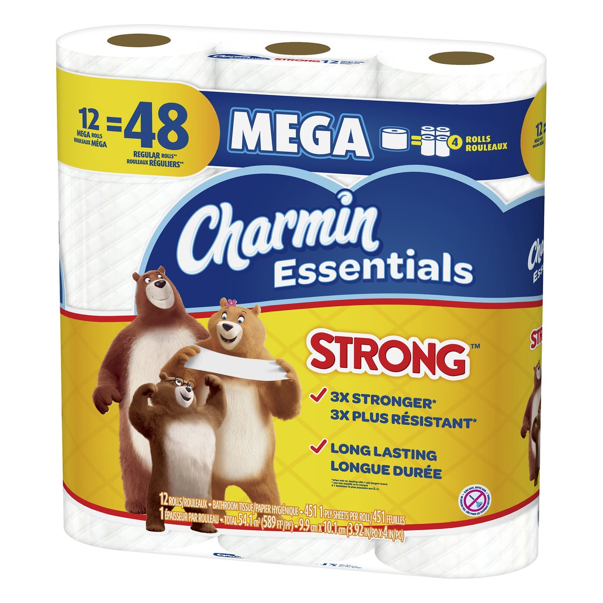 slide 5 of 5, Charmin Essentials Strong Toilet Paper Mega Roll, 12 ct