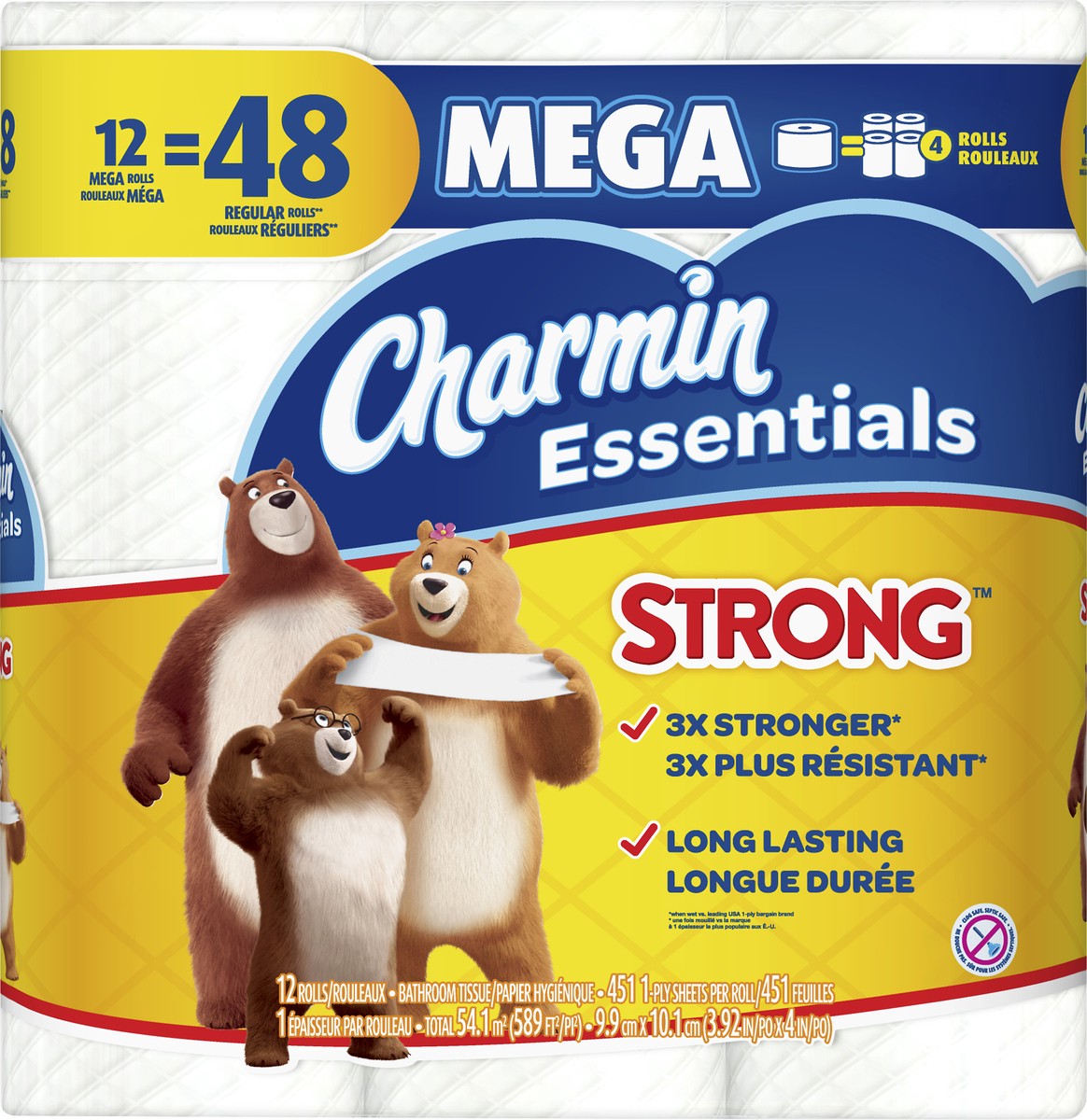 slide 4 of 5, Charmin Essentials Strong Toilet Paper Mega Roll, 12 ct