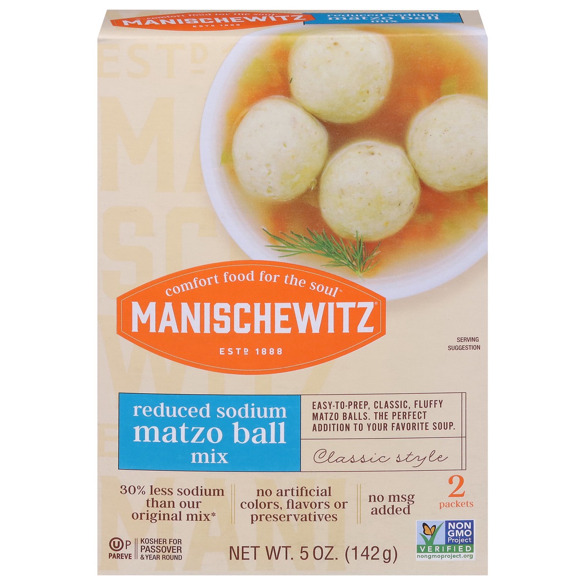 slide 1 of 9, Manischewitz Reduced Sodium Classic Style Matzo Ball Mix 2 ea, 2 ct