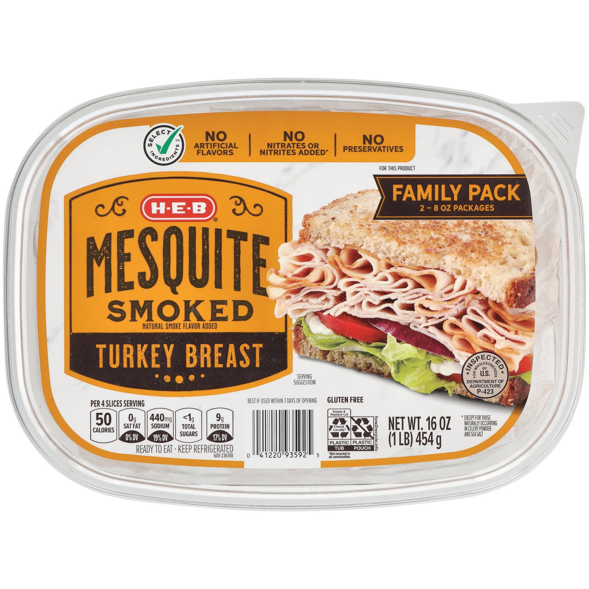 slide 1 of 1, H-E-B Mesquite Turkey Family Size Tub, 16 oz