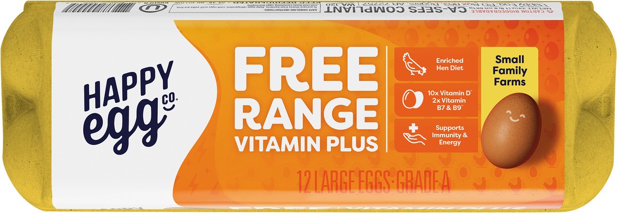 slide 4 of 4, Happy Egg Co. Happy Egg Vitamin Plus Free Range Eggs, Grade A Eggs, 12 Count, 12 ct