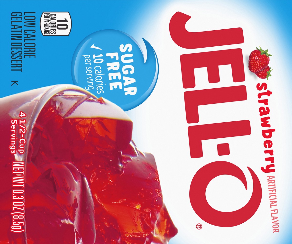 slide 9 of 9, Jell-O Strawberry Artificially Flavored Zero Sugar Low Calorie Gelatin Dessert Mix, 0.3 oz Box, 0.3 oz