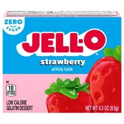 Jell-O Strawberry Artificially Flavored Zero Sugar Low Calorie Gelatin Dessert Mix, 0.3 oz Box