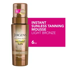 Jergens Natural Glow Instant Sun Body Mousse, Self Tanner for Light Bronze Tan, Sunless Tanning Body Bronzer, Fake Tan for Fair to Medium Skin, 6 Ounce