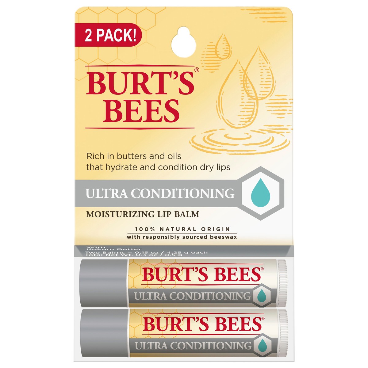 slide 2 of 2, Burt's Bees Ultra Conditioning Moisturizing Lip Balm 2 - 0.15 oz ea, 2 ct