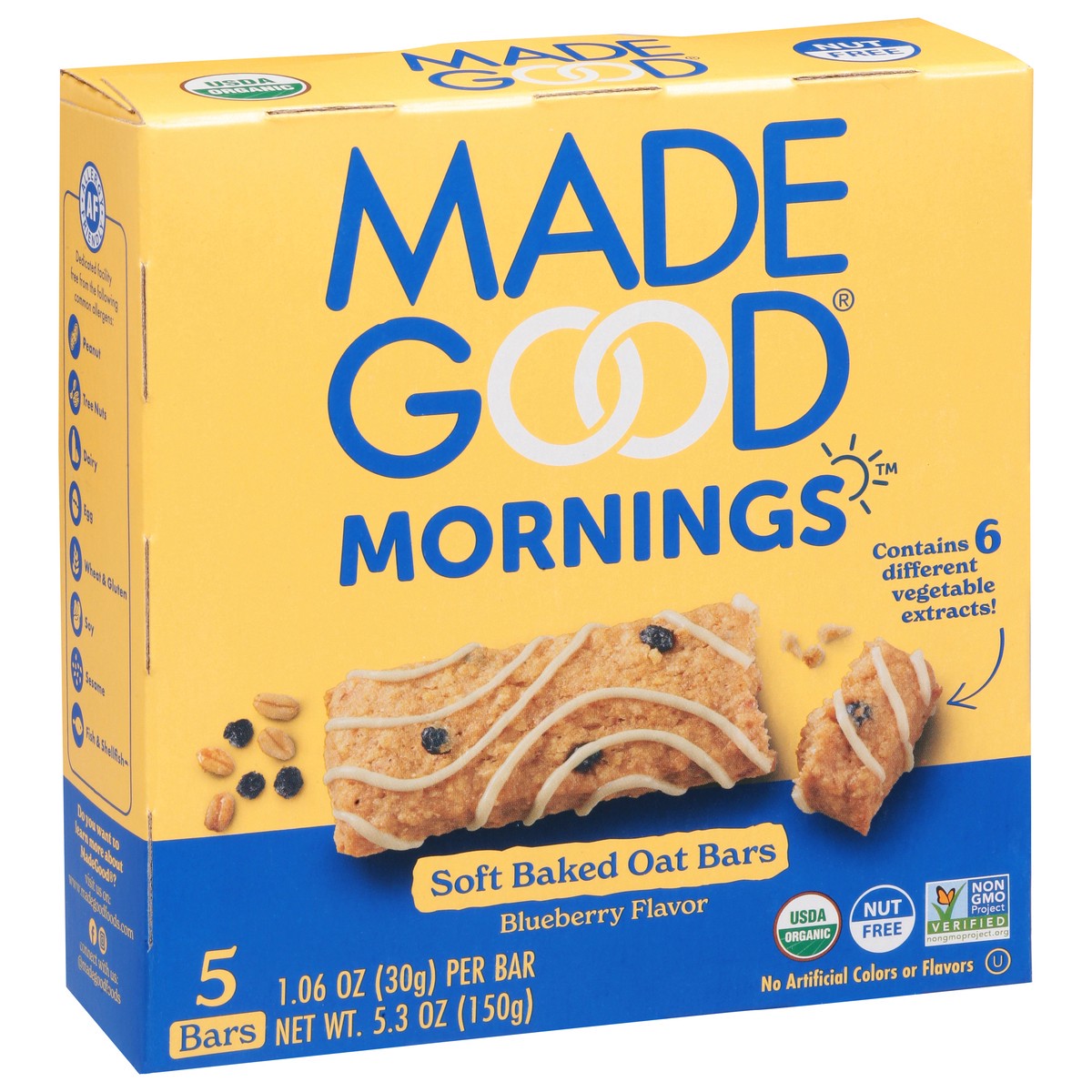 slide 7 of 9, MadeGood Mornings Soft Baked Blueberry Flavor Oat Bars 5 - 1.06 oz Bars, 1.06 oz x 5 ct