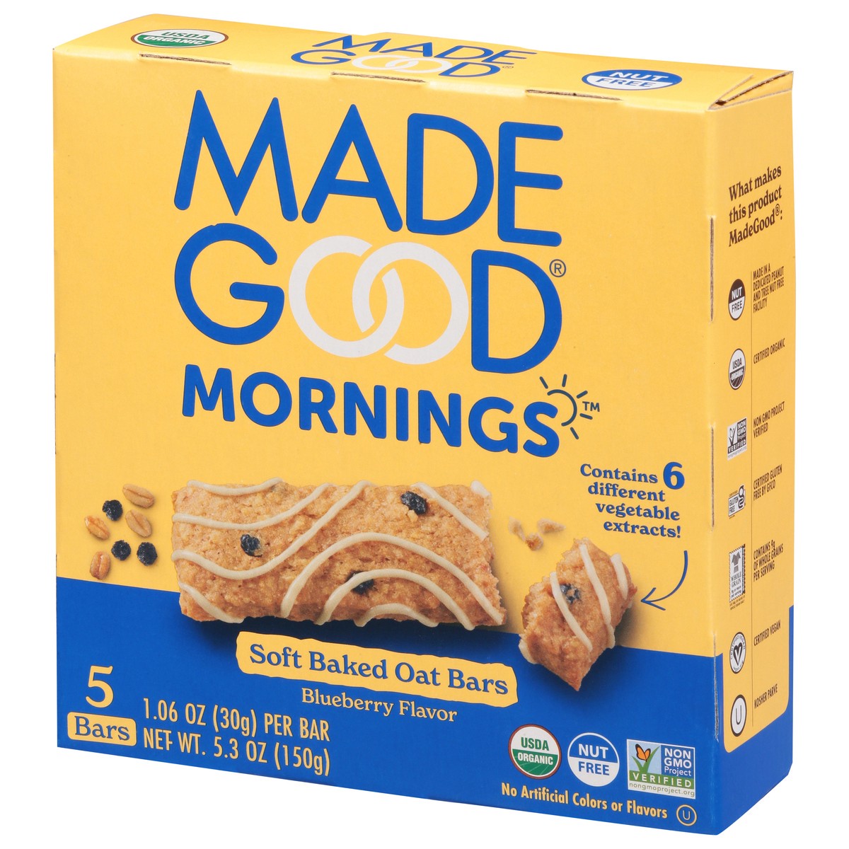 slide 4 of 9, MadeGood Mornings Soft Baked Blueberry Flavor Oat Bars 5 - 1.06 oz Bars, 1.06 oz x 5 ct