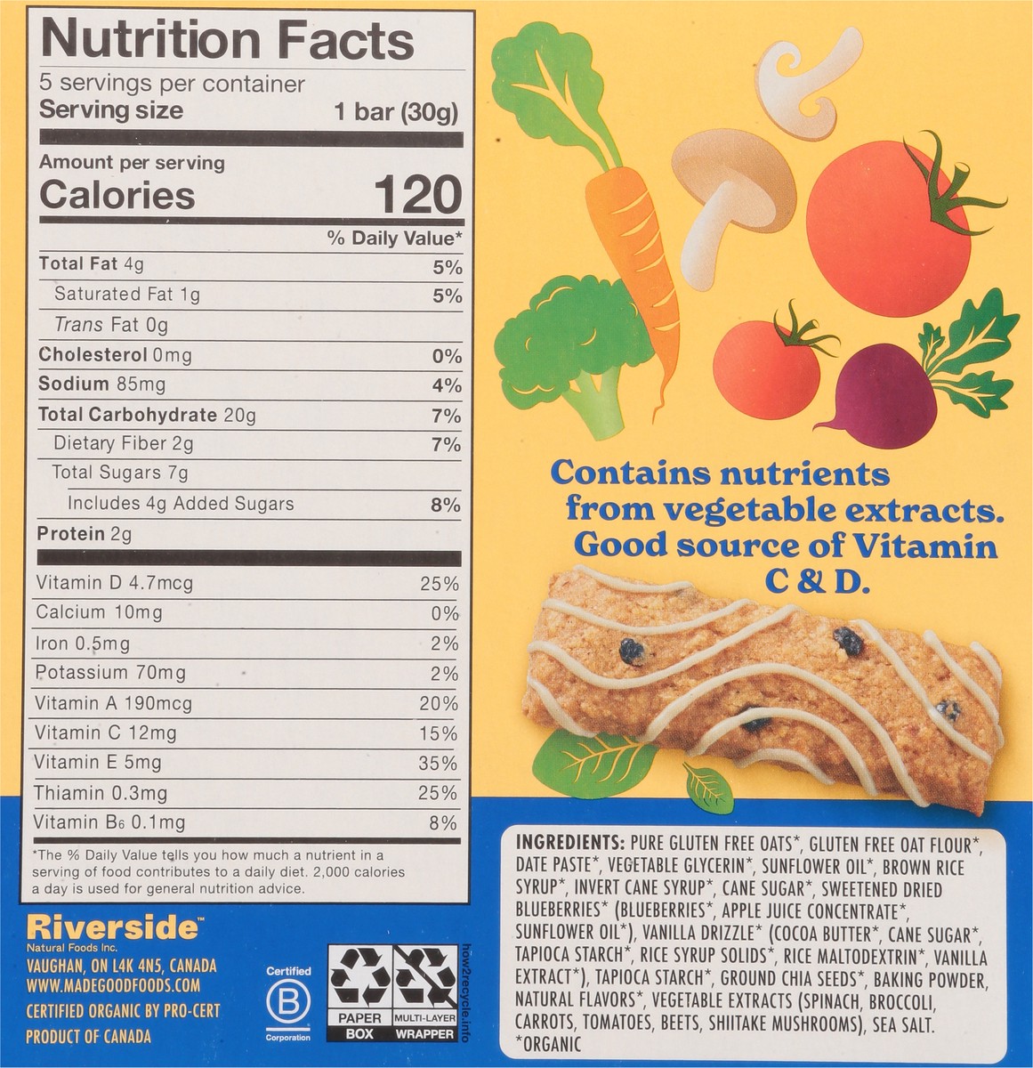 slide 5 of 9, MadeGood Mornings Soft Baked Blueberry Flavor Oat Bars 5 - 1.06 oz Bars, 1.06 oz x 5 ct