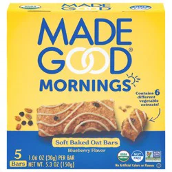 MadeGood Mornings Soft Baked Blueberry Flavor Oat Bars - 5 - 1.06 oz Bars