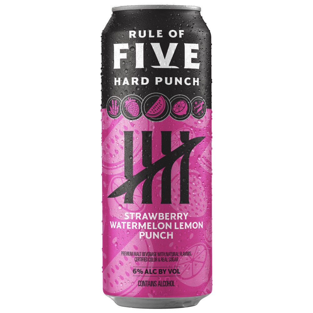 slide 1 of 2, Rule of Five Hard Punch Strawberry Watermelon Lemon Punch Flavored Malt Beverage, 24 fl. oz. Can, 6% ABV, 24 fl oz