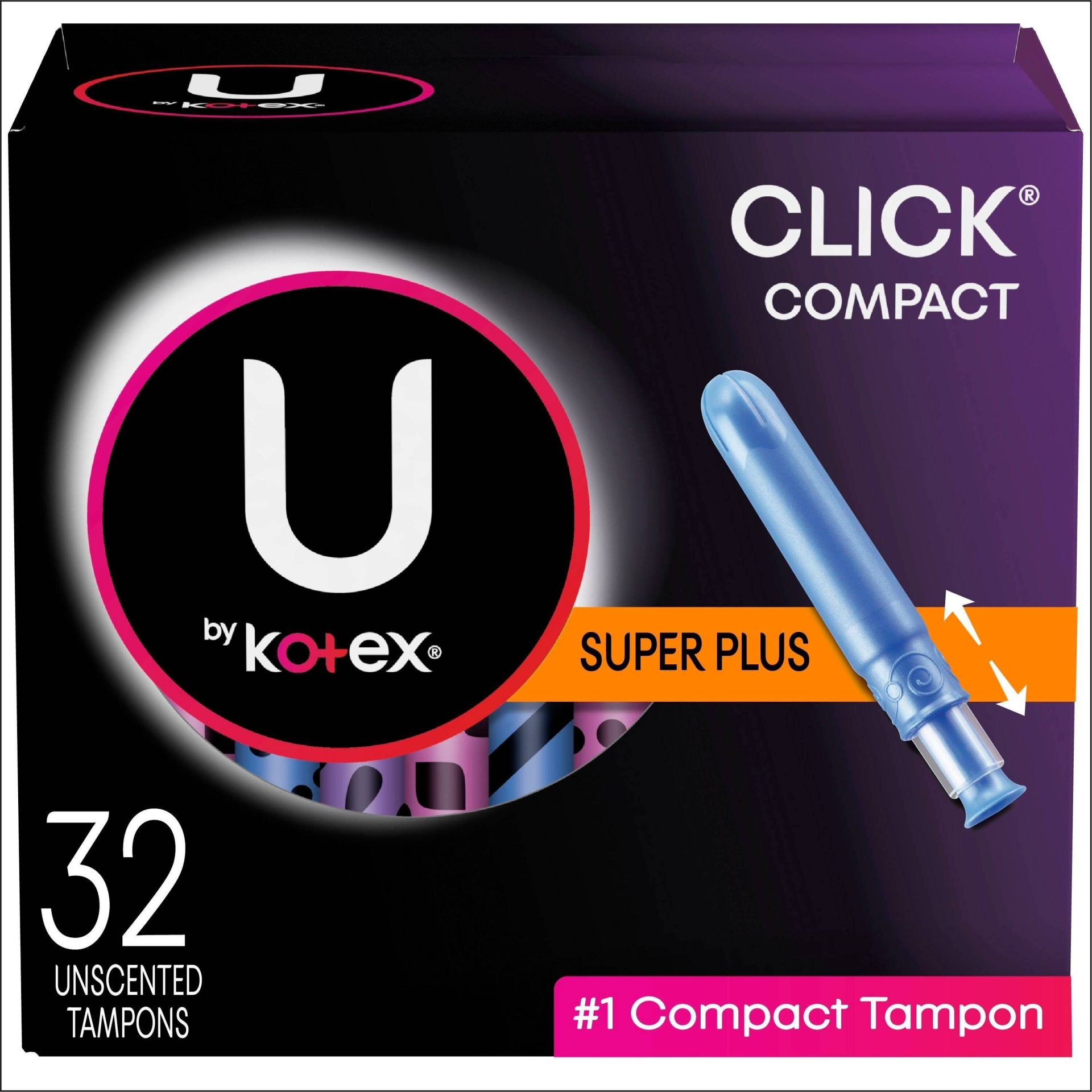 slide 1 of 1, U by Kotex Click Super Plus Absorbency Fragrance-Free Compact Tampons, 32 ct