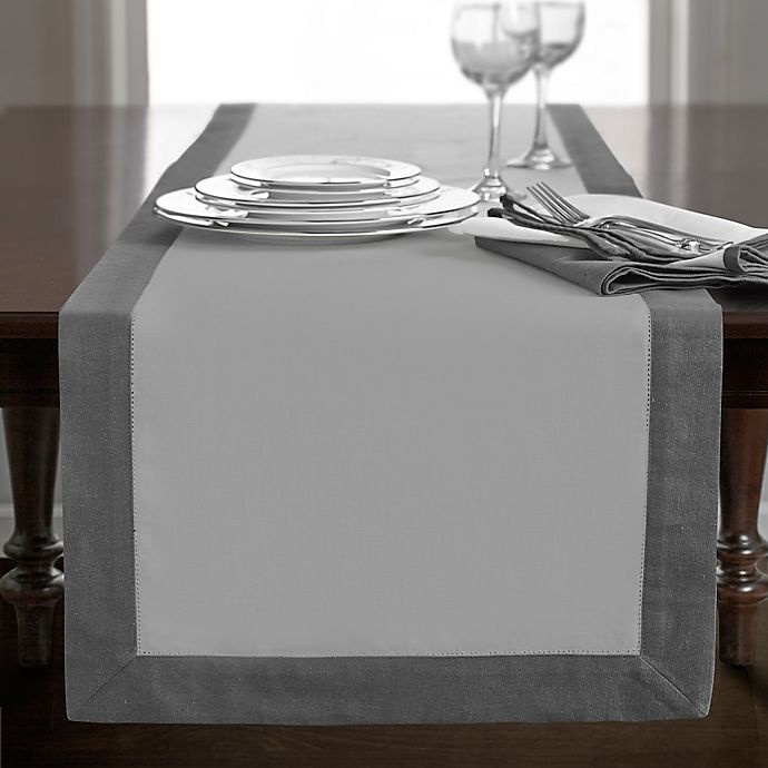 slide 1 of 2, Wamsutta Bordered Linen Table Runner - Grey, 90 in