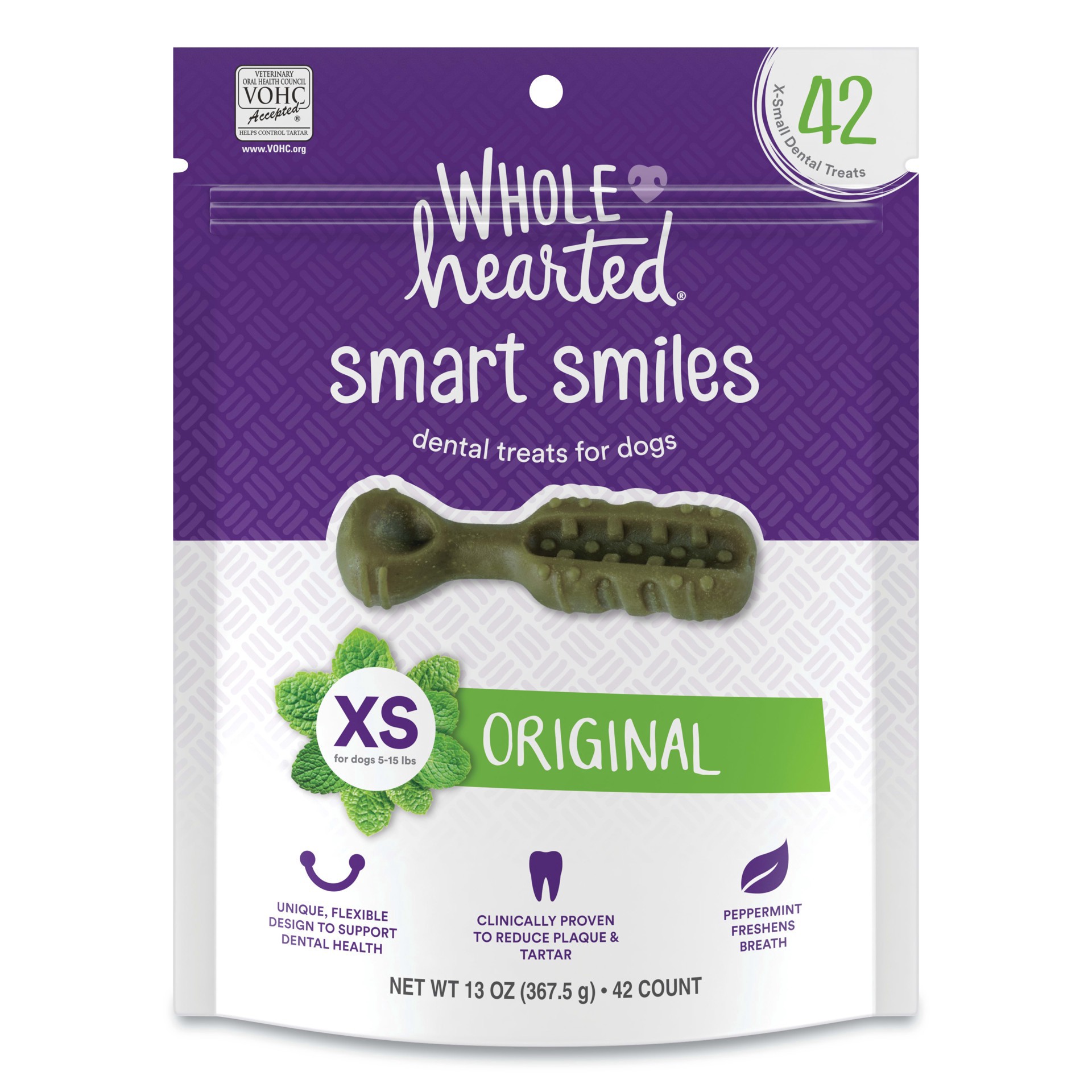 slide 1 of 1, WholeHearted Smart Smiles Original Flavor Dog Treats, 6.5 oz., Count of 21, 1 ct