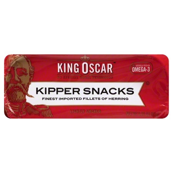 slide 1 of 2, King Oscar king oscar wild caught kipper snacks lightly smoked herring fillets, 3.25 oz