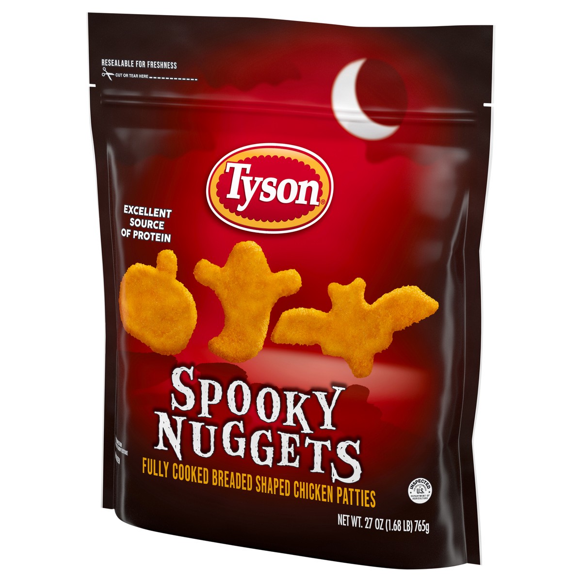 slide 10 of 12, Tyson Fully Cooked Spooky Nuggets Breaded Shaped Chicken Patties, 27 oz Bag, 765.44 g