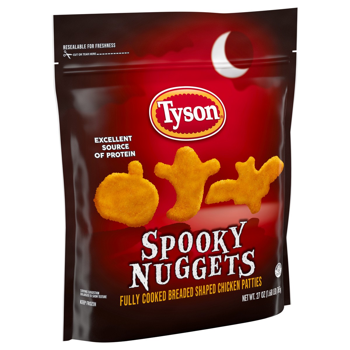 slide 11 of 12, Tyson Fully Cooked Spooky Nuggets Breaded Shaped Chicken Patties, 27 oz Bag, 765.44 g